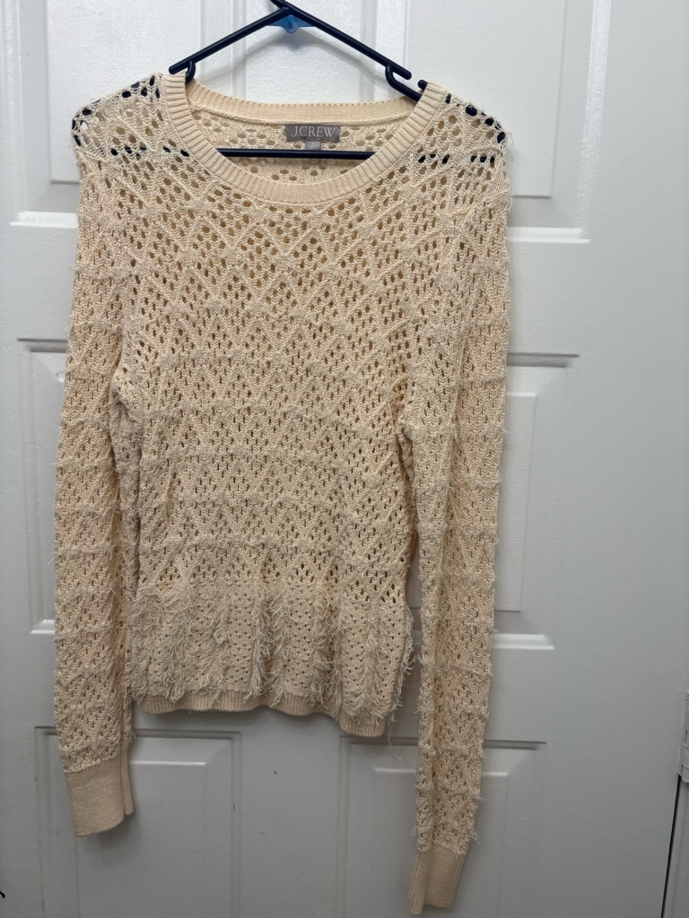 J. Crew Cream Openwork Scoop Neck Knit Sweater